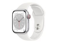 Apple Watch Series 8 (GPS + Cellular) - 41 mm - sølvaluminium - smartklokke med sportsbånd - fluorelastomer - hvit - båndbredde: Regular - 32 GB - Wi-Fi, Bluetooth, LTE, UWB - 4G - 32 g MP4A3DH/A