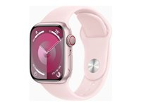 Apple Watch Series 9 (GPS + Cellular) - 41 mm - rosa aluminium - smartklokke med sportsbånd - fluorelastomer - lys rosa - båndbredde: S/M - 64 GB - Wi-Fi, Bluetooth, UWB, LTE - 4G - 32.1 g MRHY3DH/A