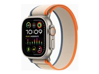 Apple Watch Ultra 2 - 49 mm - titan - smartklokke med Trail Loop - nylonvev - oransje/beige - båndbredde: S/M - 64 GB - LTE, Wi-Fi, Bluetooth, UWB - 4G - 61.4 g MRF13DH/A