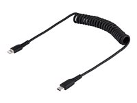 StarTech.com 50cm/20in USB C to Lightning Cable, MFi Certified, Coiled iPhone Charger Cable, Black, Durable and Flexible TPE Jacket Aramid Fiber, Heavy Duty Coil Charging Cable - Rugged USB Lightning Cable - Lightning-kabel - 24 pin USB-C hann til Lightning hann - 50 cm - svart - rullet sammen RUSB2CLT50CMBC