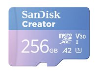 SanDisk Creator - Flashminnekort (microSDXC til SD-adapter inkludert) - 256 GB - A2 / Video Class V30 / UHS-I U3 - microSDXC UHS-I SDSQXAV-256G-GN6MS