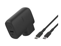 Belkin BoostCharge - Strømbank / strømadapter - 5000 mAh - 25 watt - Fast Charge, PD 3.0 - 2 utgangskontakter (USB, 24 pin USB-C) - svart BPZ003BT1MBK-B6